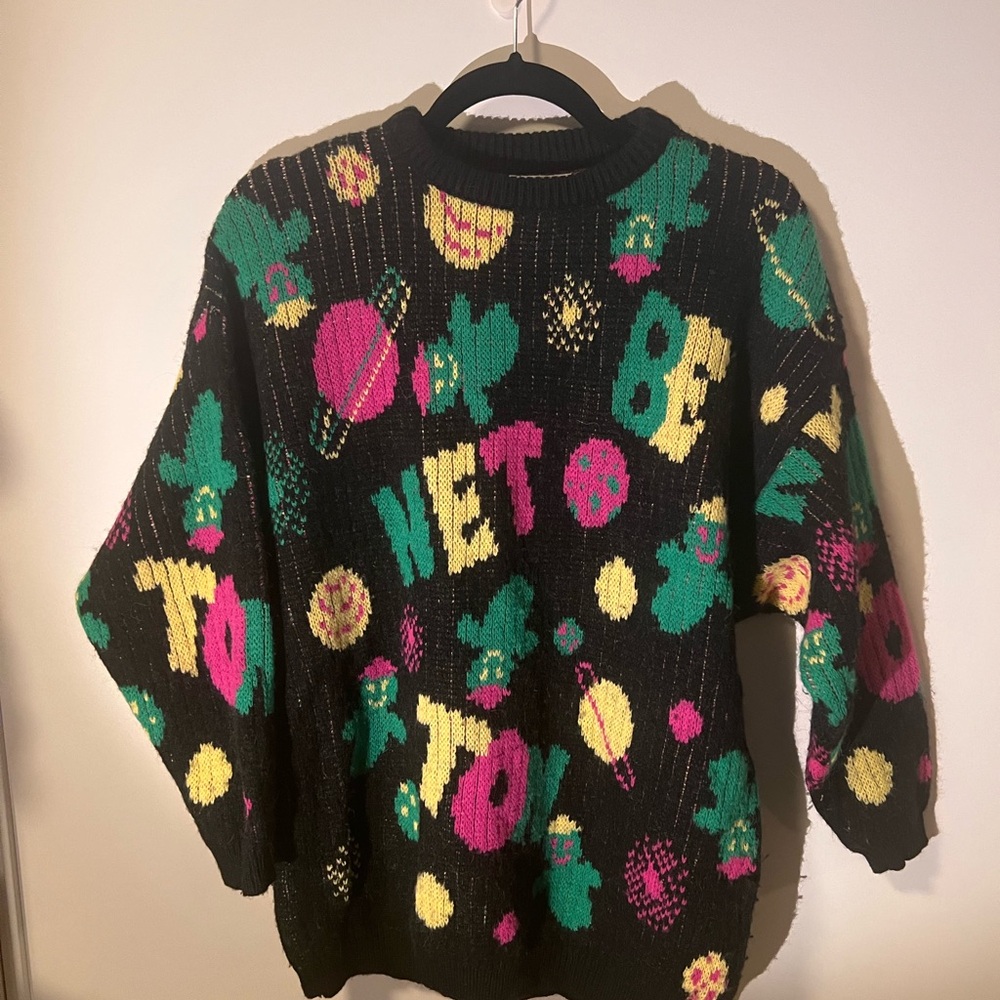 Vintage Benetton Multicolor Space Crew Neck Sweater